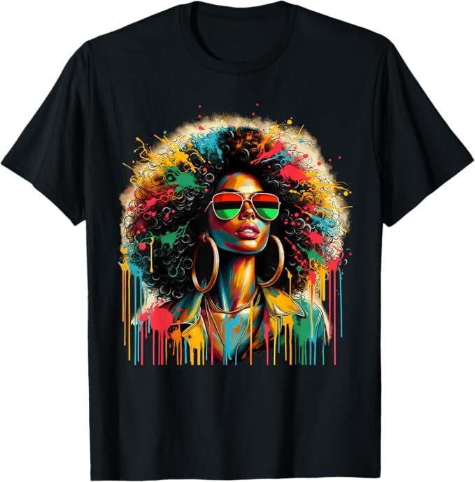 Juneteenth Black Womens Queen Afro African Melanin Dripping T-Shirt