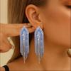 Blue Triangle Rhinestone Tassel Earrings - Elegant, Luxurious Fashion Ear Jewelry with Exaggerated Design.