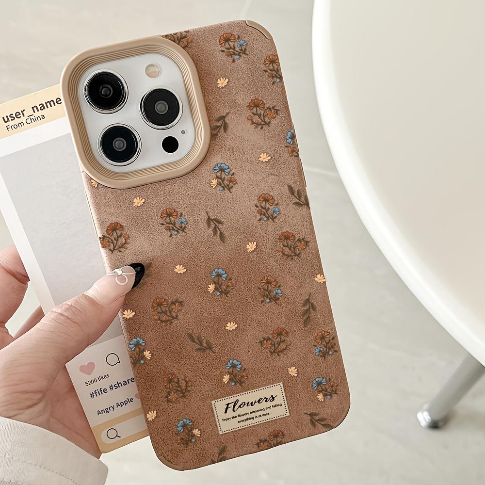 Handyhülle Für iPhone 17 16 15 14 13 12 11 Pro Max XS XR 16 Plus 17 Air Winter Mode Retro Braun Kunstpelz Blumenmuster Hülle