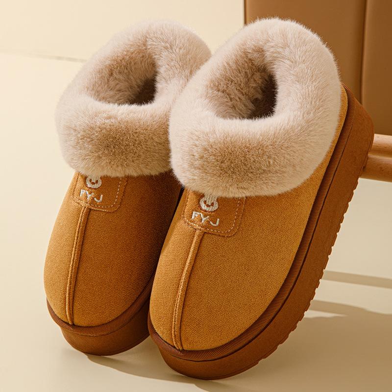 Autumn and winter bag heel cotton slippers warm thick bottom non-slip home indoor thickened cotton shoes fluffy slippers winter