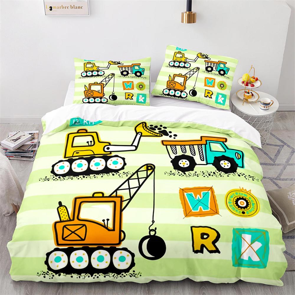 Cartoon Engineering Vehicle Duvet Cover Set For Boys Kids Bedding Tractor Truck Quilt Polyester Modern Bed Set