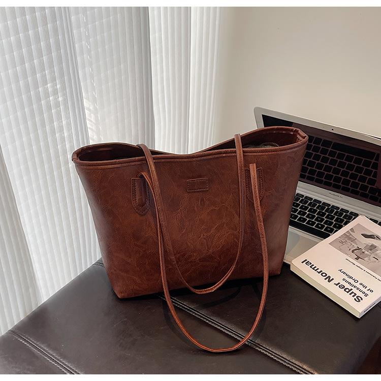 Borsa retrò di grande capacità da donna per autunno e inverno, versatile, nuova, casual, semplice, borsa a spalla, borsa tote da pendolare
