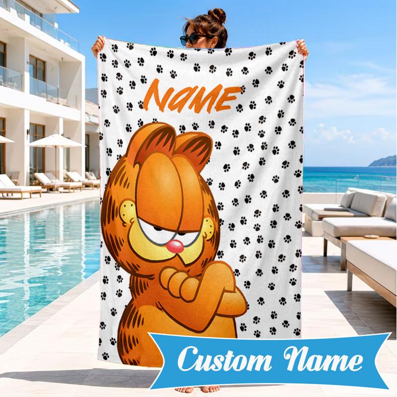 Custom Name Gar-field's Pawsome  Beach Towel Microfiber Beach Towel, Lightweight and Quick-Dry, for Summer Travel, Swimming Pool Gift