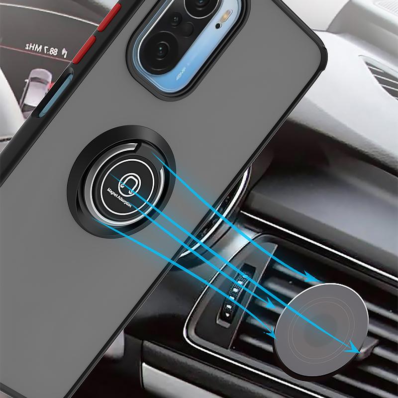 For Xiaomi Poco F3 Case Matte Shockproof Car Magnetic Stand Back Cover for PocoF3 Pocco Poko Little F 3 Armor Hard PC Ring Funda