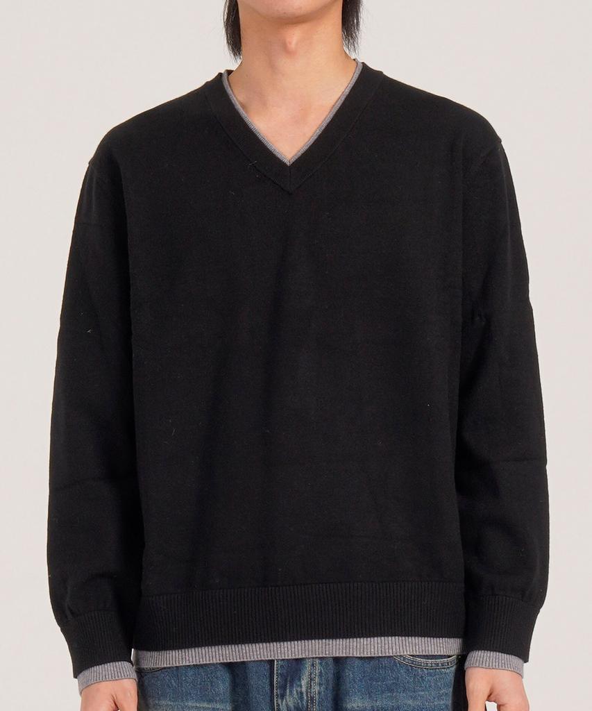 Beoteunseoul Wool Blend Layered V-Neck Knit (Black)