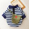 Autumn Dog Clothes Striped Navy Style Small Dog Autumn and Winter Warm Can Be Towed Messenger Bag Cat Pet Sweater