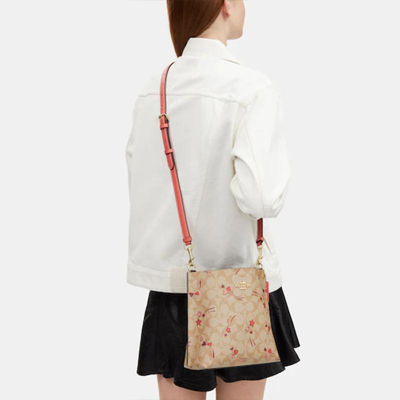 Coach Mollie Gold Letter Logo Classic Presbyopia Cow Leather Bucket Bag Hand-held Shoulder Crossbody Bag 22 Women's Khaki