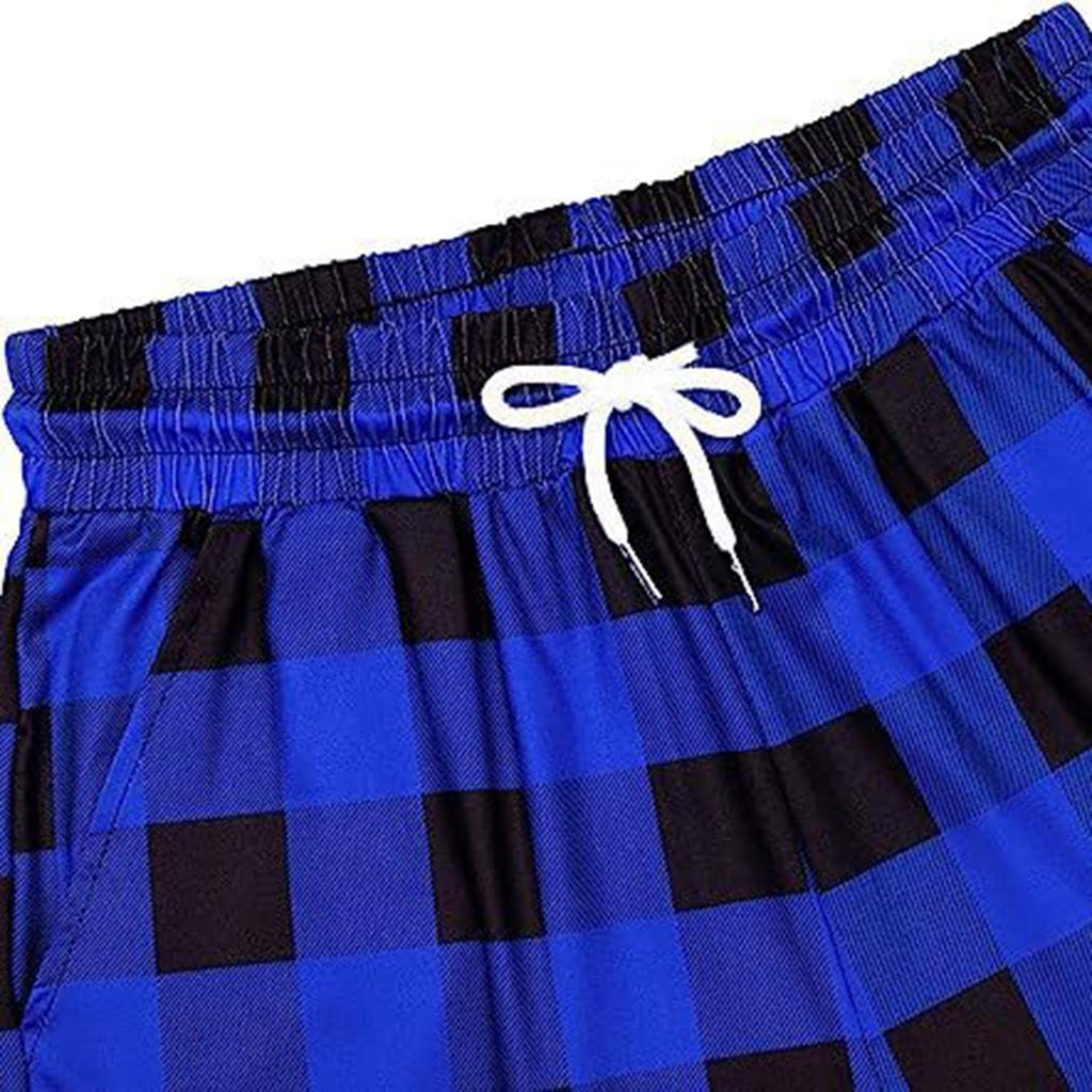 Women's Fashion Straight Leg Pants Drawstring Stretch Plaid Comfort Pajama Pants