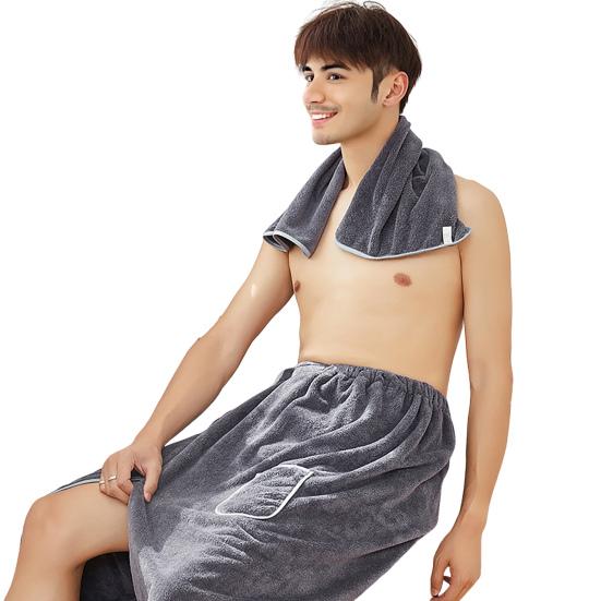 2Pcs/Set Men Bath Towel Adjustable Shower Wrap And Absorbent Towel Wearable Towel Skirt with Pocket