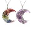 Collana Ciondolo Luna Crescente Albero della Vita Avvolto in Filo Pietra Frantumata di Cristallo Naturale Chakela.