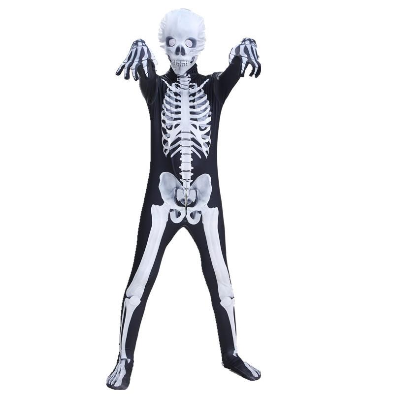 Costum Schelet Halloween Salopetă din Material Mătase de Lapte Pentru Copii Petrecere Cosplay