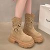 2024 New Autumn Women's Thick-soled Comfortable Short Boots Women's Hollow Fashion High-heeled Sleeve Fashion Boots