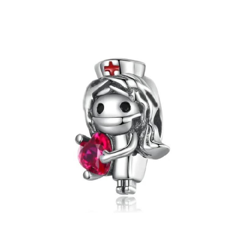 Europe Brand New Copper Metal Love Frog Angel Nurse Mouse Charm Bead Component Colorful Heart Stone Bead Component Compatible With Authentic Original