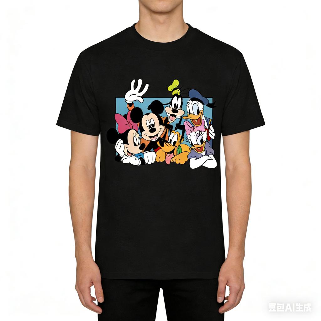 Bestselling Fashionable and Cool Mickey Mouse Story Pattern Tshirt Clothing Loose Adult and Childrens Tshirt with Oneck