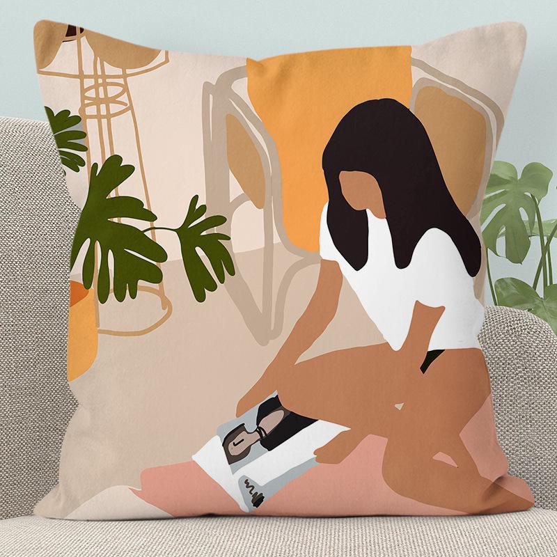 Modern Abstract Character Pillow - Removable, Washable Cushion for Sofa or Bed
