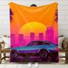 Retro Car Neon Light Patterns Flannel Printed Blanket Suitable for All Seasons Suitable for Living Room Office Sofa and Travel