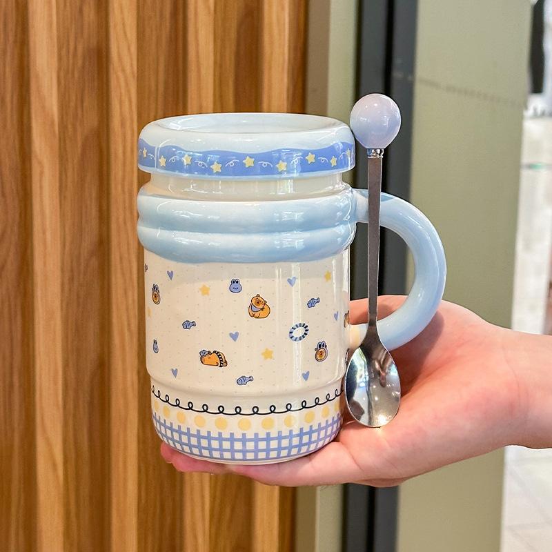 Cute High-value Ceramic Mug with Lid Niche Design Sense Coffee Water Cup Girls Birthday Gift Souvenir