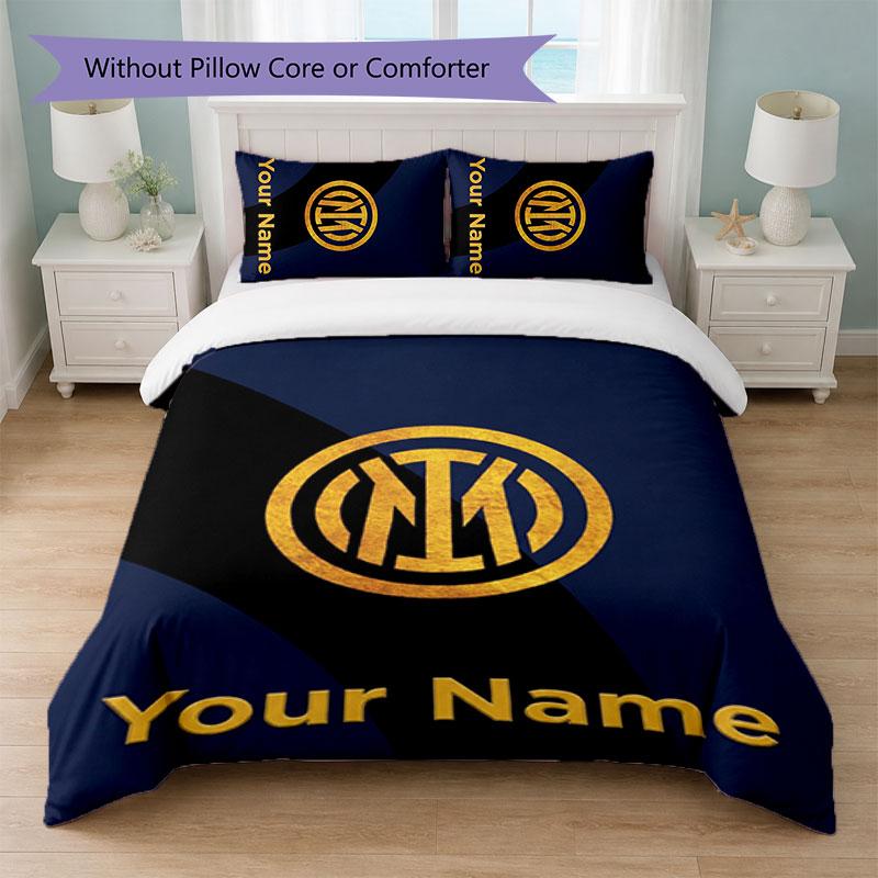 Inter Milaan Gepersonaliseerde Naam Tekst Beddengoed Set 1 Dekbedovertrek+2 Kussenslopen Voetbal Logo Gepersonaliseerd Cadeau Voor Speciale Gelegenheid Slaapkamer Decoratie