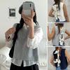 Women Knitted Vest Round Neck Sleeveless Crop Tank Back Bow Tie Decor