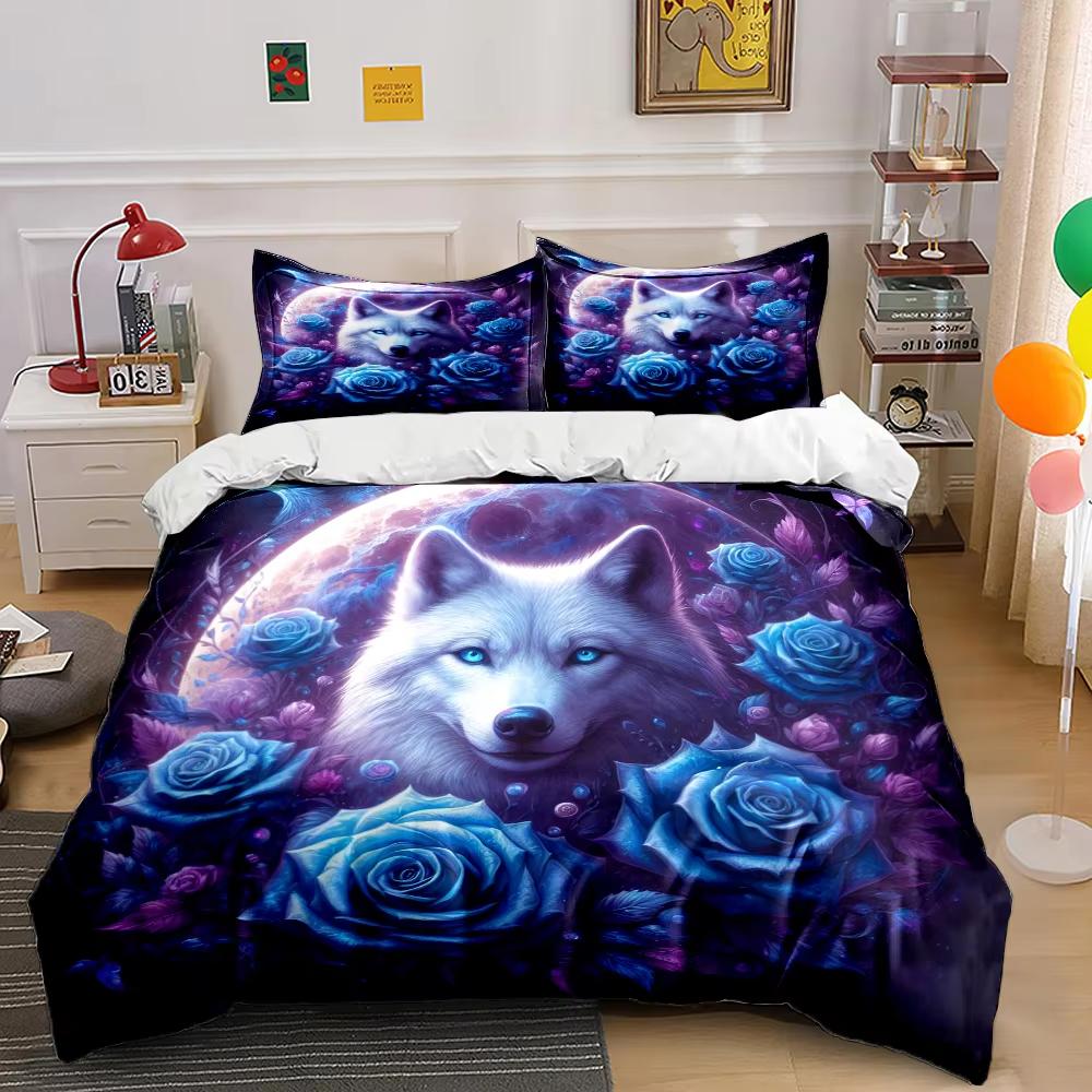 Wolf And Rose Print Duvet Cover Queen King Sports Lover Bedding Set Adult Kids Room Decor 3 Pcs With 2 Pillowcases No Quilt