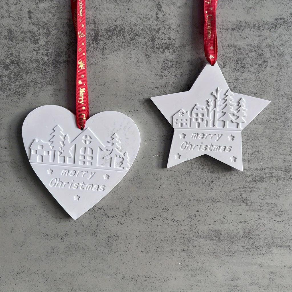 Christmas Silicone Mold Set Heart, Pentagram, House & Tree Designs for Festive Pendants and Decorative Plaster Crafts