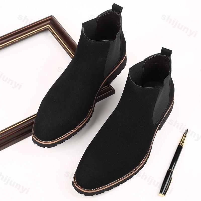 Fashion Men's Ankle Boot New Leather Men's Chelsea Boots Men Shoes Casual Black Sleeve Boots Outdoor High Top Wedding Male Shoes