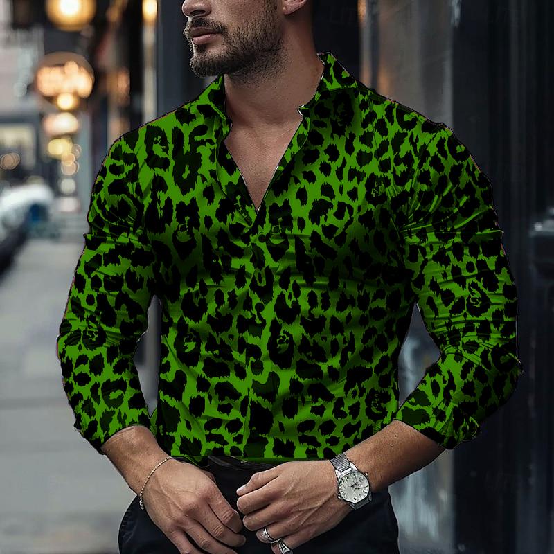 Fashion Men's Long-sleeved Shirts Leopard Pattern 3D Printed Single-breasted Shirts Casual Party Shirts Tops Men's Clothing