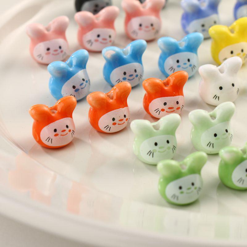 Cute Little Rabbit Glazed Ceramic Beads for DIY Jewelry and Accessories