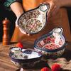 Vintage Floral Ceramic Plate Dumpling Plate with Vinegar Dish Vegetable Salad Bowl Fruit Bowl Snack Plate Ceramic Tableware