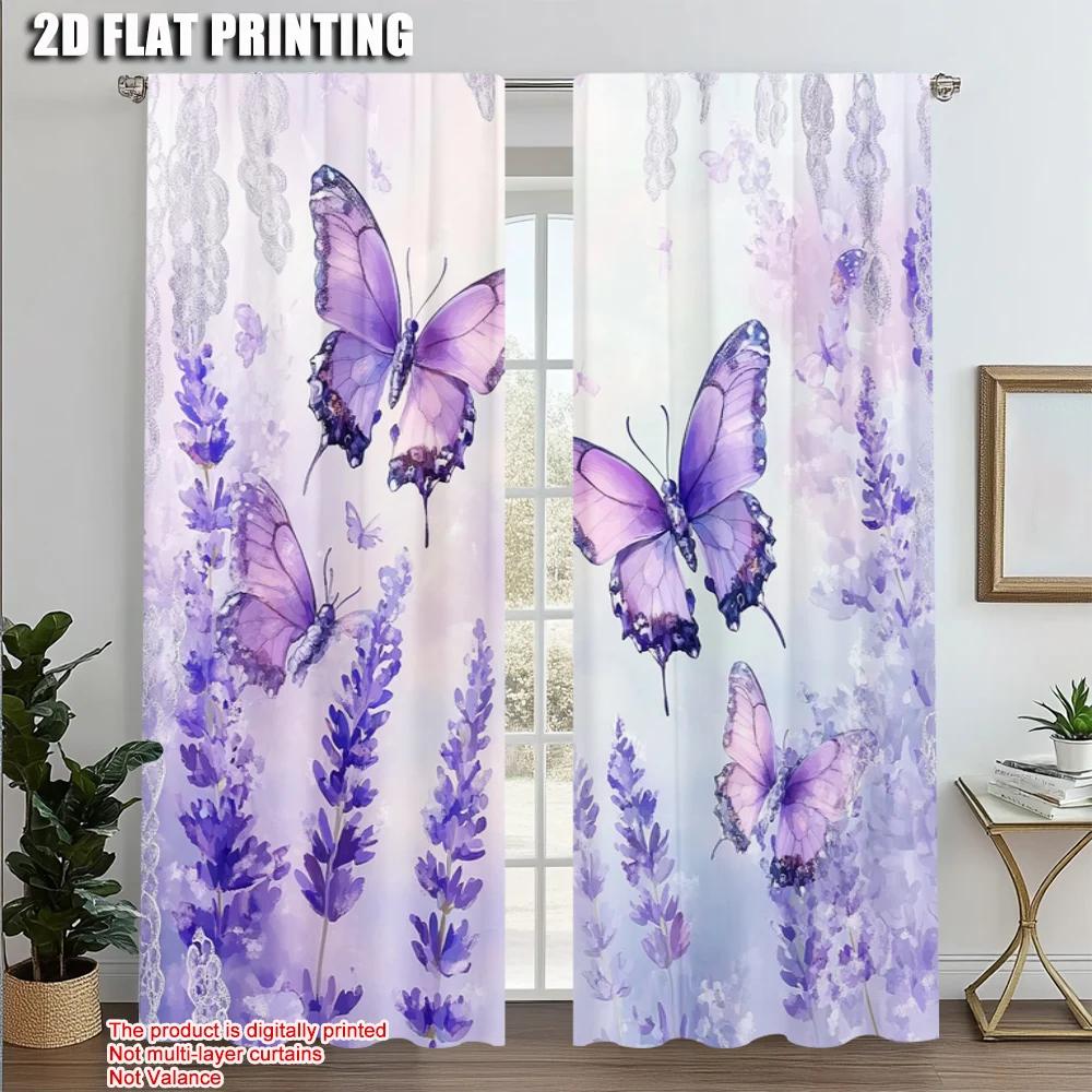Print Curtains Lavender Dreamy Purple Butterfly Polyester Without Rod Stuff Clearance Use Living Room Set Of 2 Made Decor