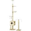 Floor-to-Ceiling Cat Tree Adjustable Height 225-285 Cm with Scratching Post 4 Levels Condo Hammock Ladder Toys Beige
