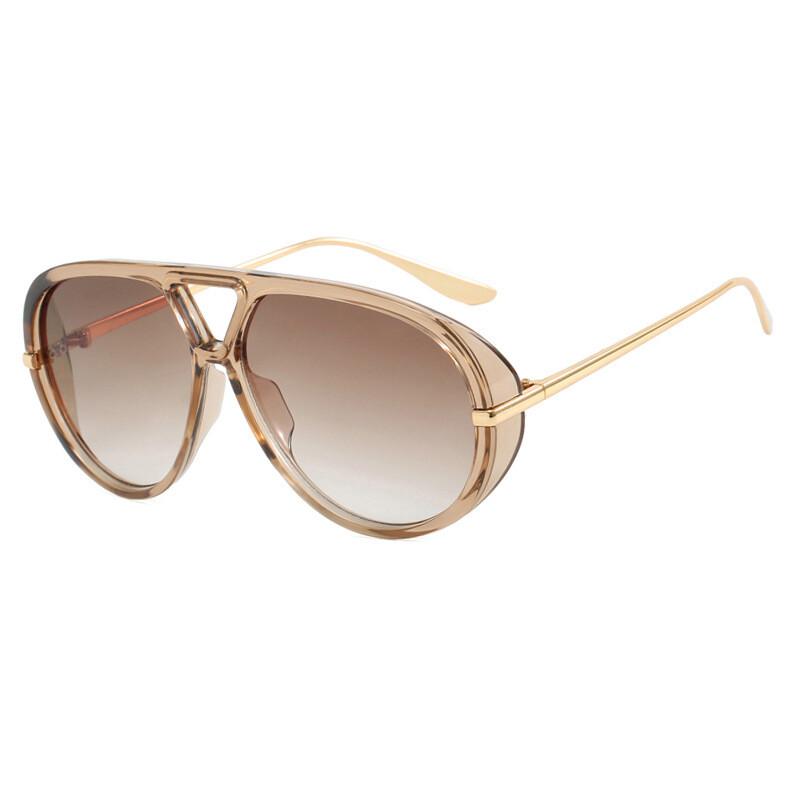 New Fashion Big Frame Yellow Sunglasses Vintage Punk Pilot Style for Women Men Outdoor Beach Sun Glasses
