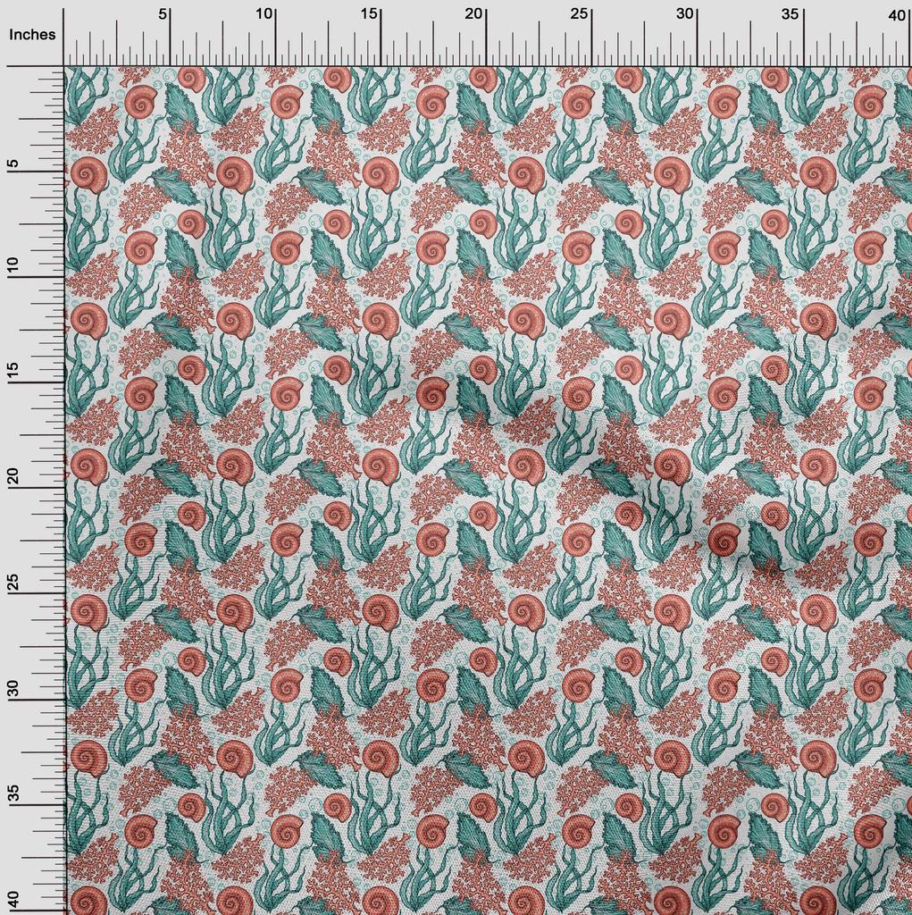 oneOone Cotton Flex Dusty Teal Green Fabric Sea Shells Ocean Sewing Material Print Fabric By The Yard 40 Inch