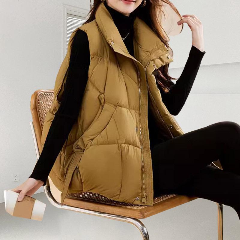 Korean Style Women's Winter White Duck Down Jacket with Stand Collar