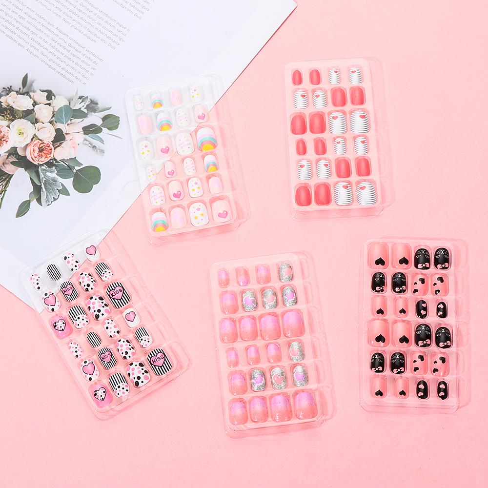 24PCS Acrylic Stick On Nails Nails Art Reusable Fake Nails False Nail Tips Full Cover Press on Nails