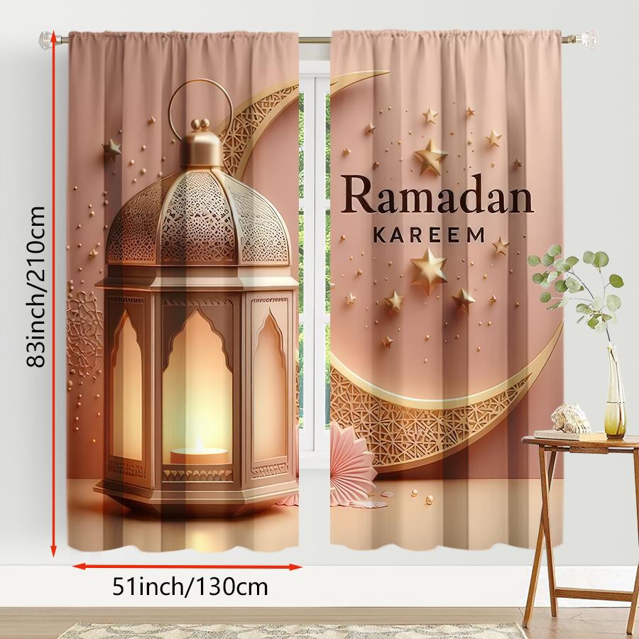 Set Of 2 Luxury Ramadan Themed Light Decorative Curtains Warm Toned Breeze Living Room Bedroom Drawbar Pocket Decoration Curtain Polyester Perfect For