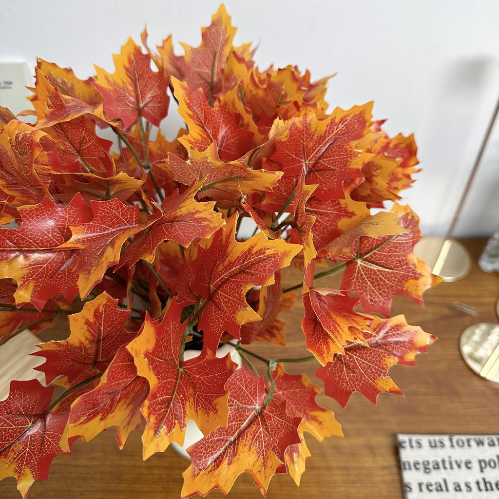 Artificial Plants 7 Forks Of Red Maple Leaves, Single Bunches Of Green Plant Wall Decoration Accessories, Diy Flower Arrangement