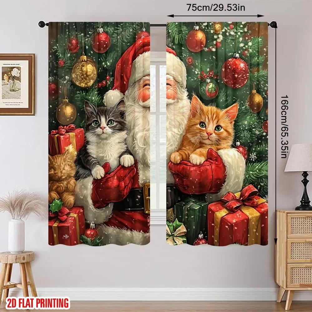 Jit Lebendiges Katzenmuster Vorhänge Design Gardinen Polyester Weihnachten Fensterdeko Haus Lichtblockierend Set von 2 Mit Stangentasche Gefertigt