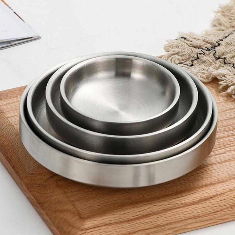 Flat 201/304 Stainless Steel Dish Plate Cooking Noodles Bowl Thickened Dinner Plate Seasoning For Kitchen Restaurant Tableware