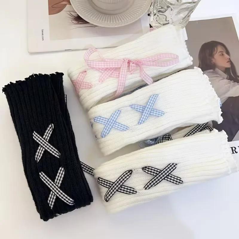 Y2K Damen-Beinwärmer, japanische Lolita-lange Socken, gestrickte Woll-Fußstulpen, Armstulpen, Herbst-Winter-Häkelsocken, Stiefelstulpen