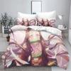 Demon Slayer Kimetsu no Yaiba kamado Nezuko Anime 100% Polyester Bettwäscheset Bettbezug-Set Gedruckte Cartoon Heimdekoration