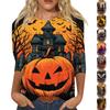 Damska Moda Casual Okrągły Dekolt Rękaw Trzy Czwarte Halloweenowy Nadruk T-shirt Top