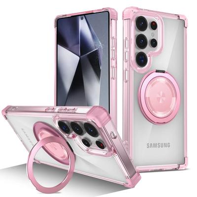 360 Rotating Bracket Transparent Magnetic Phone Case for Samsung Galaxy S25 S24 S23 S21 Ultra S22 Plus Clear Protective Cover