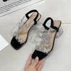 Summer Butterfly Flower Hot Stamping Crystal Transparent Women's Thick High-heeled Sandals Are Fashionable and Versatile, Suitable for Outdoor Wear