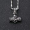 Scandinavian Pendant Punk Necklace for Men Thor Hammer Mjolnir Viking Amulet Hammer  Norse Jewelry Metal Chain Pendant Jewelry