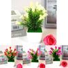 Miniatur-Topfpflanzen-Set aus Kunststoff mit Lilie und Rose mit realistischen Kunstblumen zur Heimdekoration