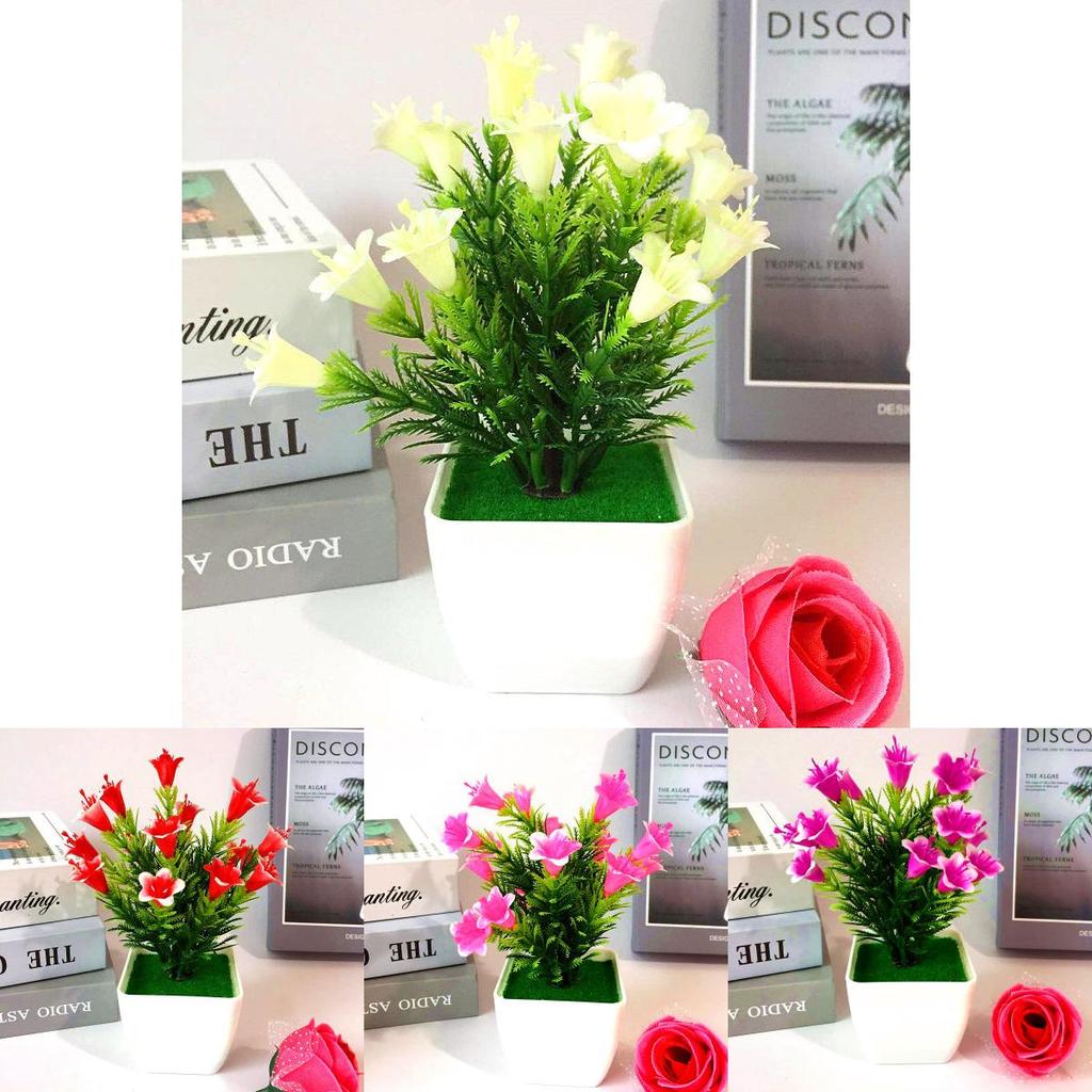 Miniatur-Topfpflanzen-Set aus Kunststoff mit Lilie und Rose mit realistischen Kunstblumen zur Heimdekoration