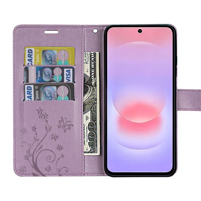 Case for Samsung Galaxy A37 5G, Anti-Scratch Shockproof Protection Synthetic Leather Purple Butterfly Pattern