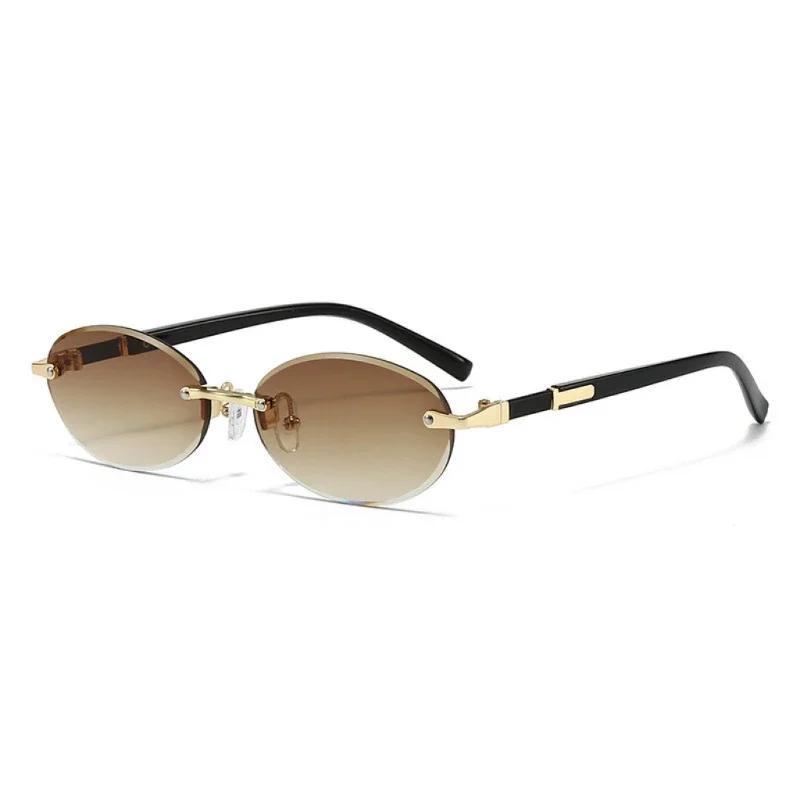 Retro Metal Oval Frameless Sunglasses UV400 Protection Comfortable Outdoor Street Photography Shades for Lady Gentleman