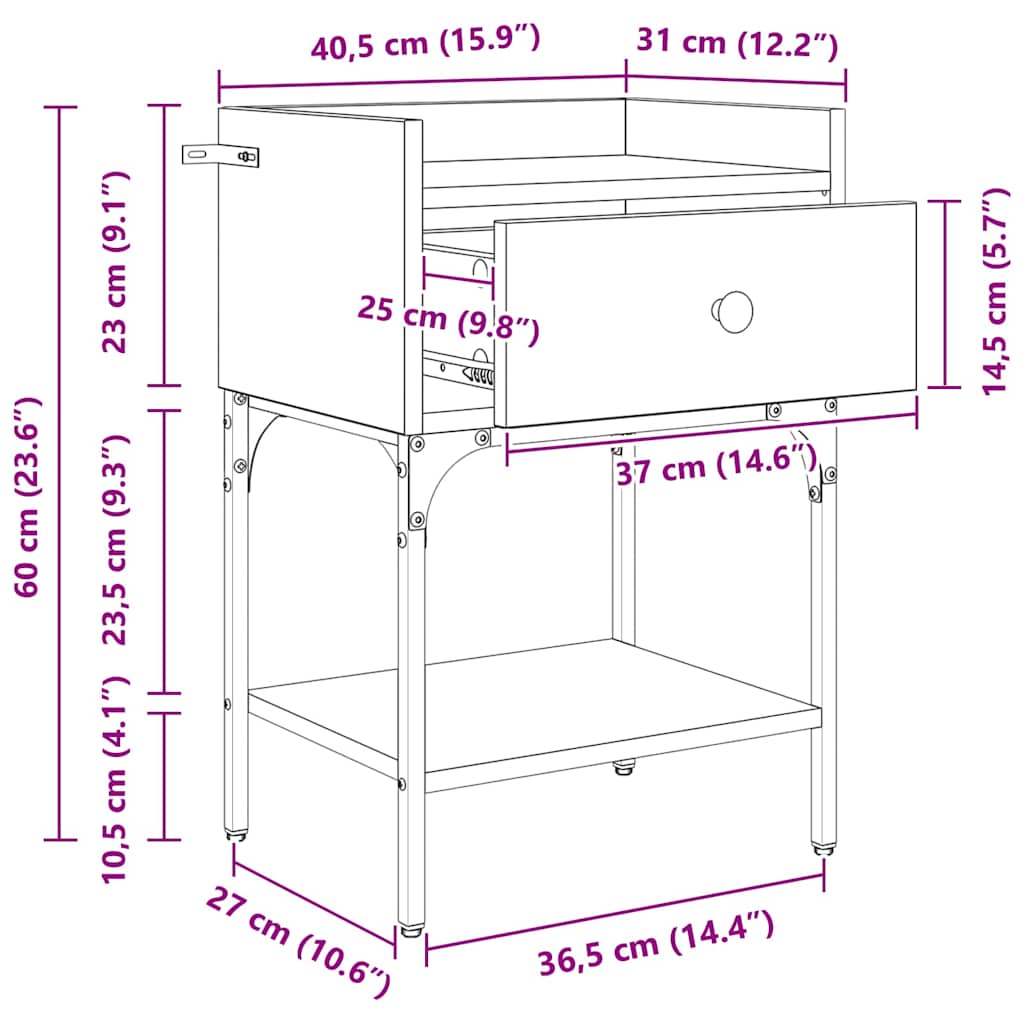 Nightstand Set of 2 Black Oak Effect 40 X 29 X 60 Cm